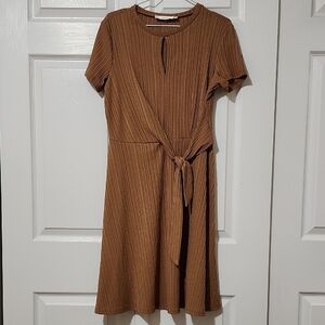 Angel Brown Ribbed Wrap Mini Dress
